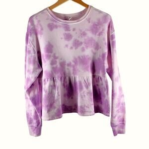BP Tie Dye Peplum Waist Sweatshirt Top Size Small in Purple and White NWT
